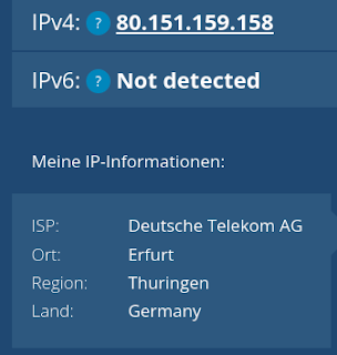 Beispiel einer Abfrage der IP-Adresse zu Internetdienste-Anbieter, Ort, Region und Land