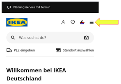 ikea.com: In der Smartphone-Ansicht verschwindet die Navigation hinter einem Hamburger-Icon.
